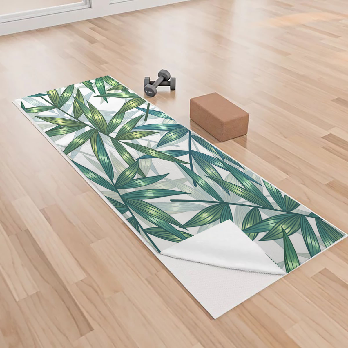 Green Gold Bamboo Leaves Yoga Towels