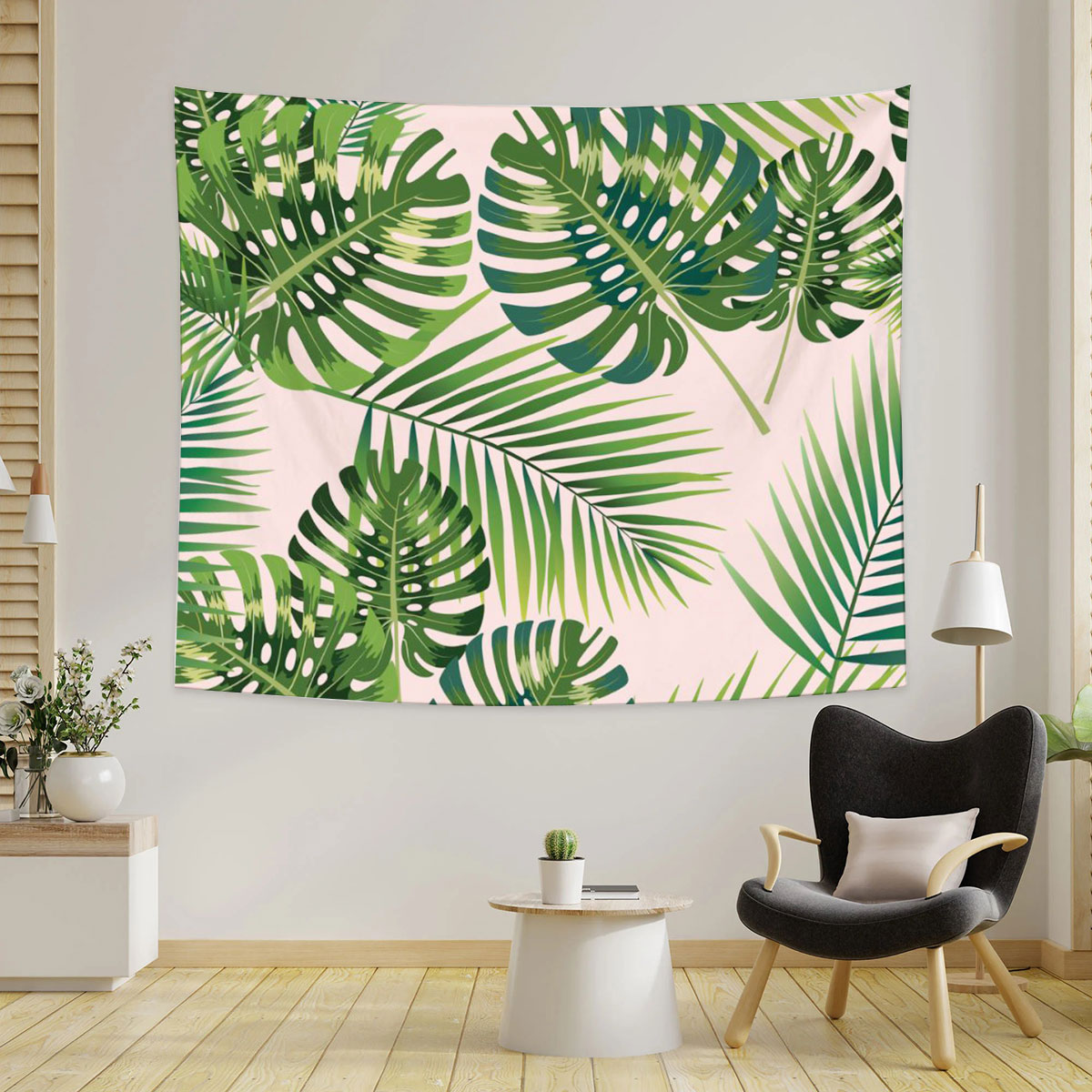Pink Palm Leaves Tapestry