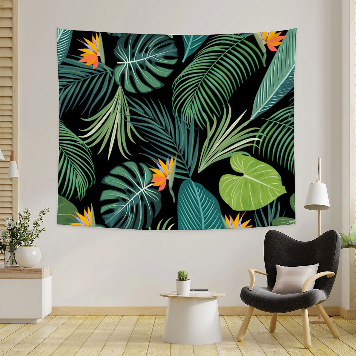 Tropical Jungle Palm Leaves Tapestry