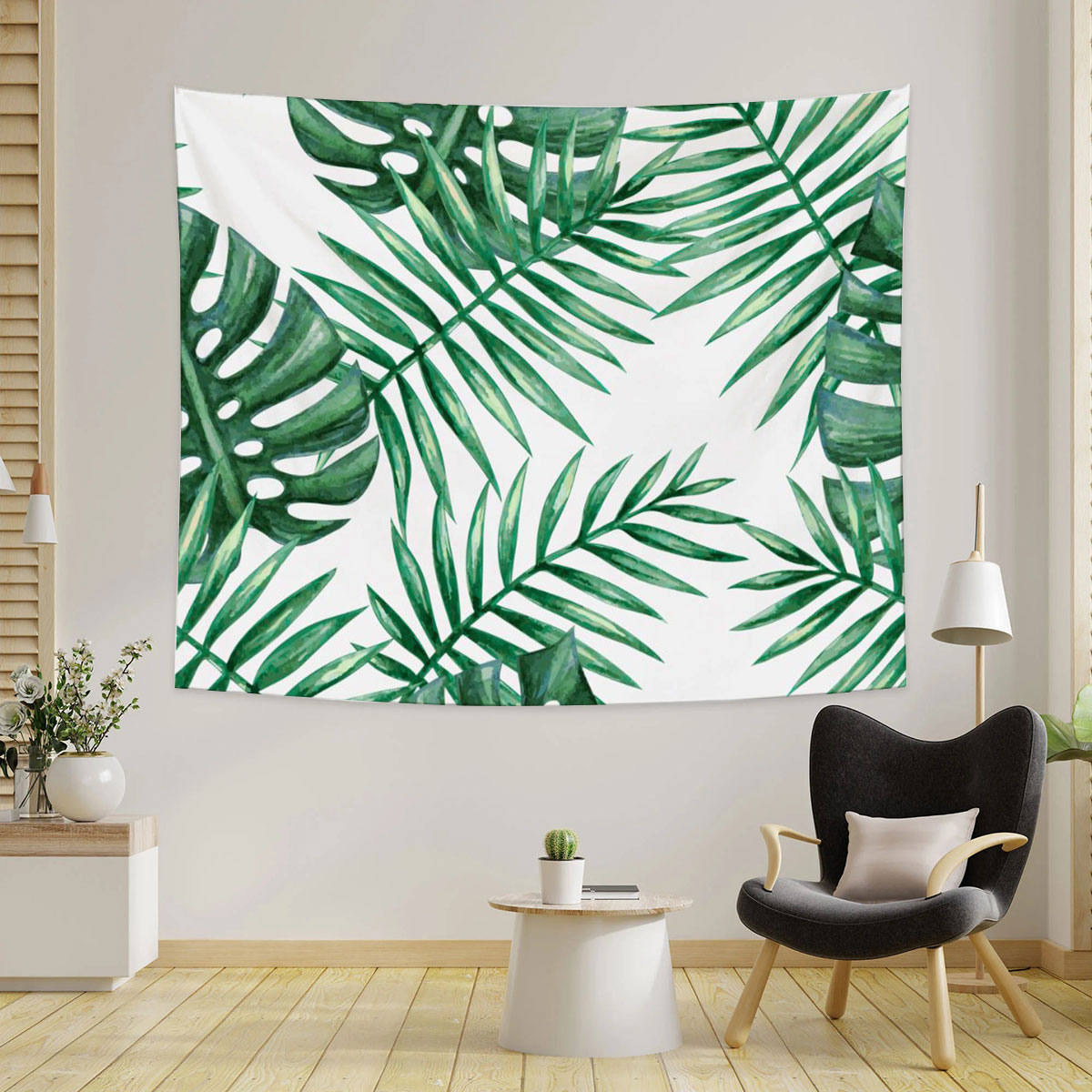 Watercolor Tropical Palm Leaves Tapestry