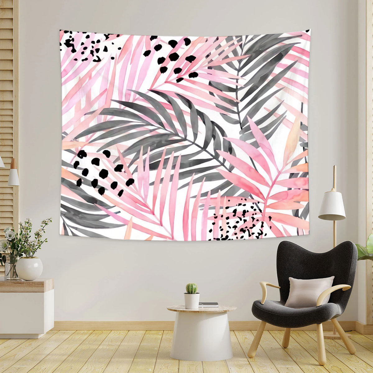 Watercolour Pink Colored and Graphic Palm Leaf Tapestry