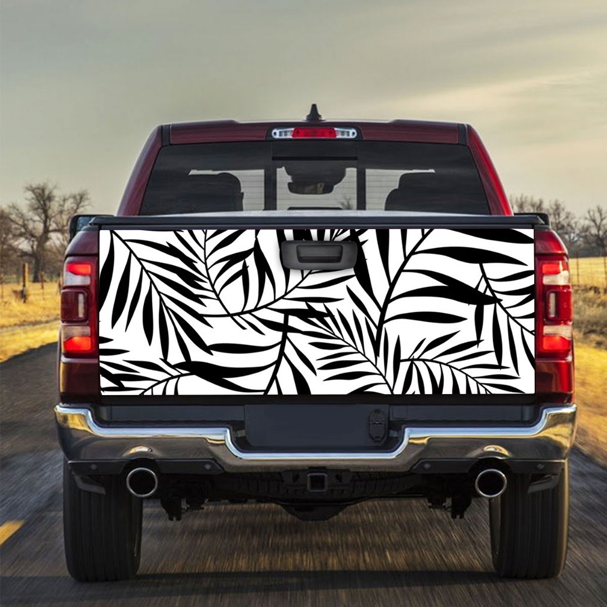 Black And White With Palm Leaves Truck Bed Decal