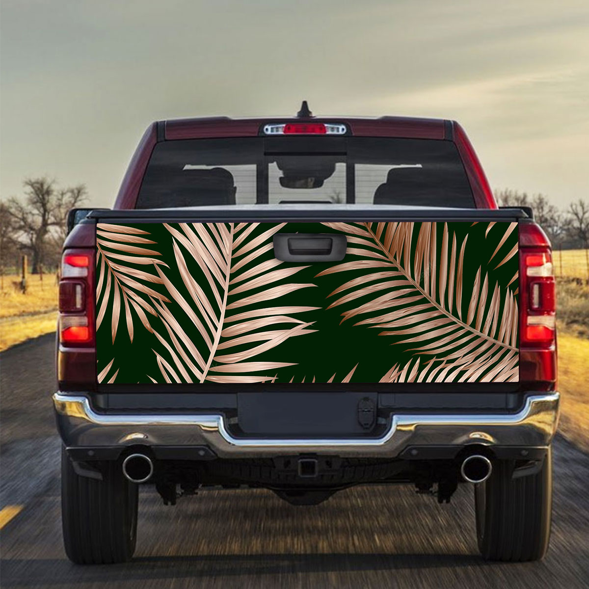Gold Tropical Palm Leaves Truck Bed Decal