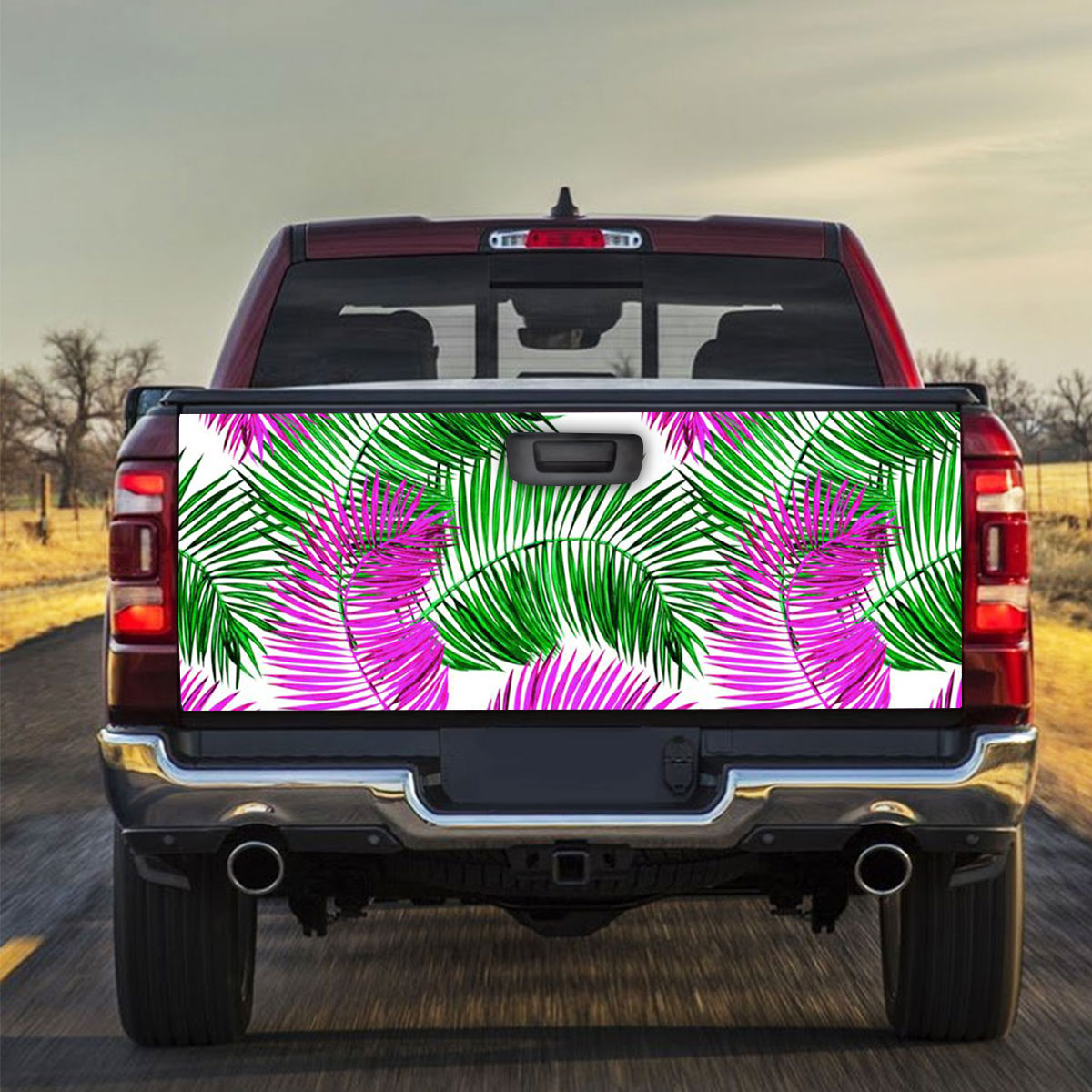 Green And Pink Palm Leaves Truck Bed Decal