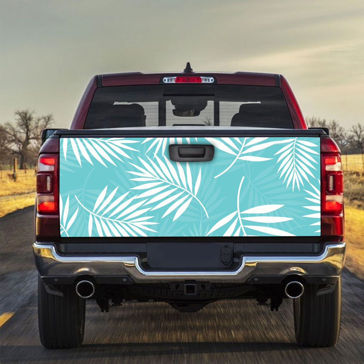 Light Blue Palm Leaves Truck Bed Decal