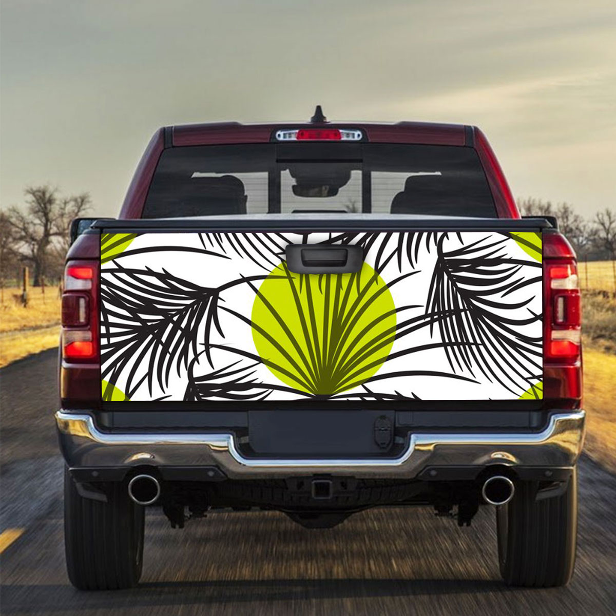 Palm Leaves Bright Green On White Truck Bed Decal