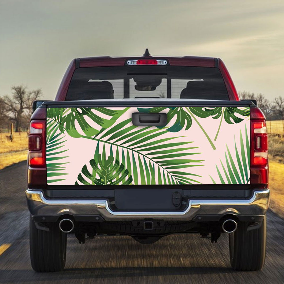 Pink Palm Leaves Truck Bed Decal
