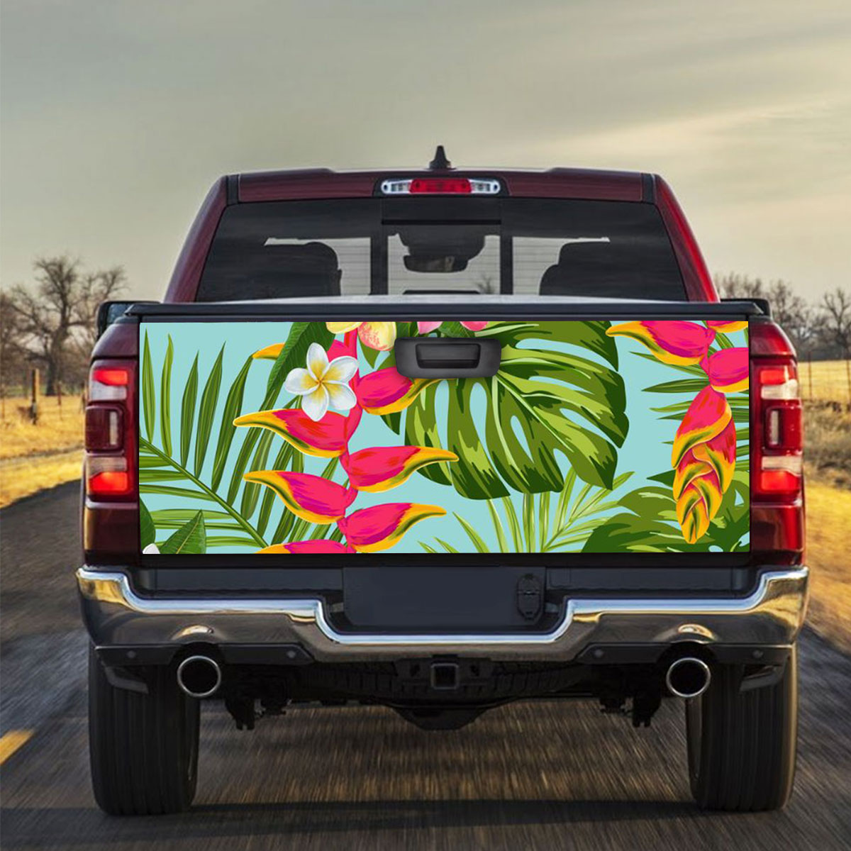 Tropical Flowers and Palm Leaves Truck Bed Decal