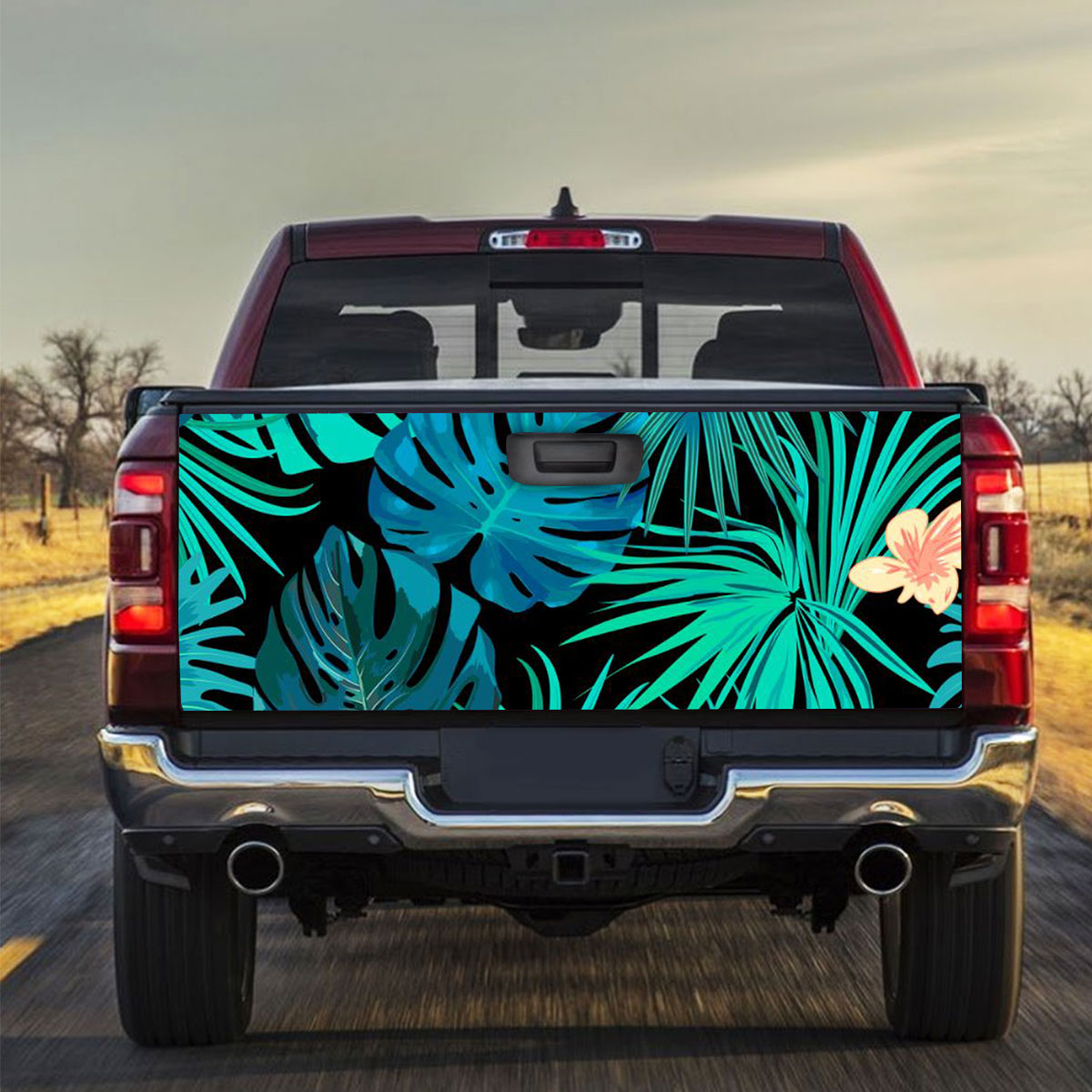 Tropical Jungle Palm Leaves Flowers Truck Bed Decal