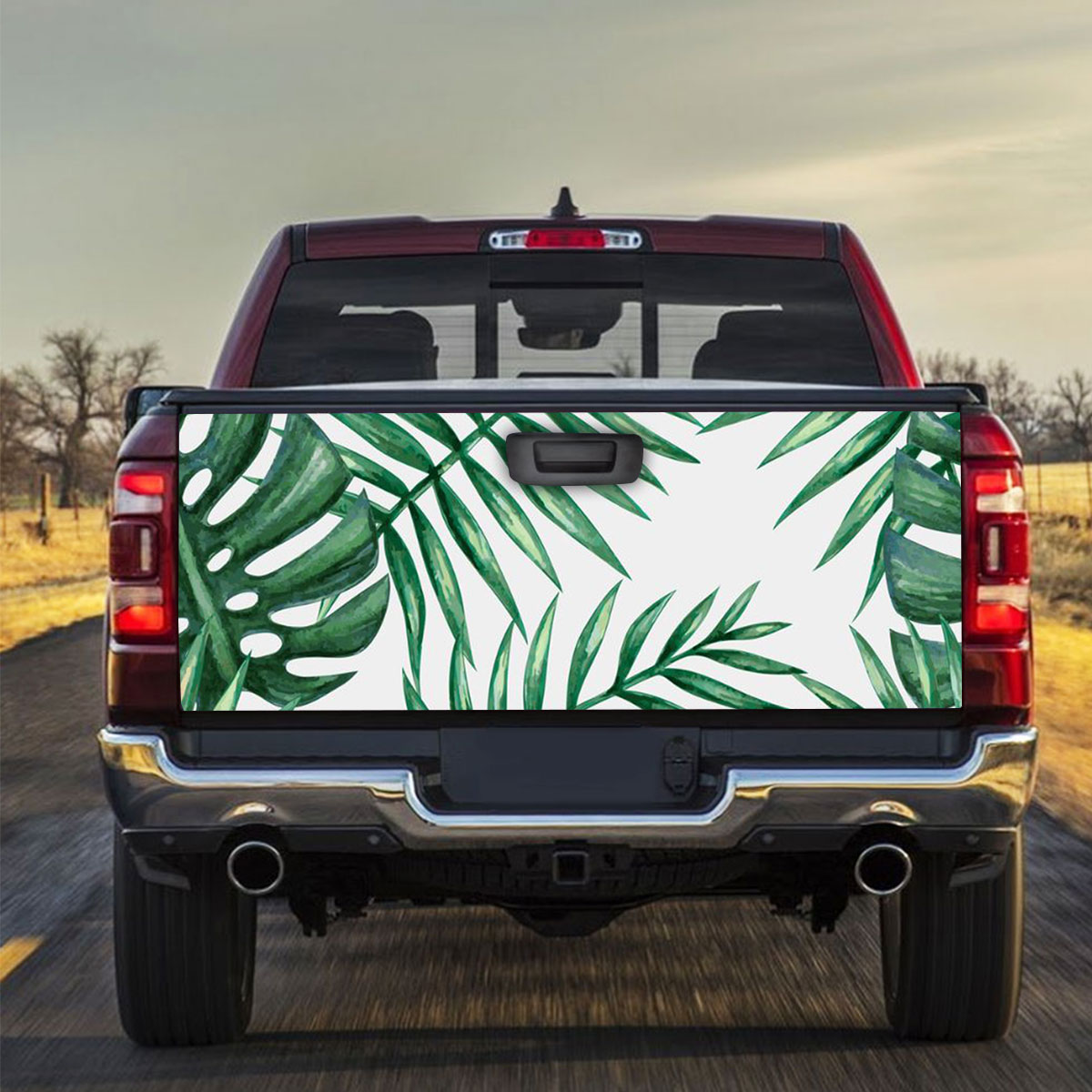 Watercolor Tropical Palm Leaves Truck Bed Decal
