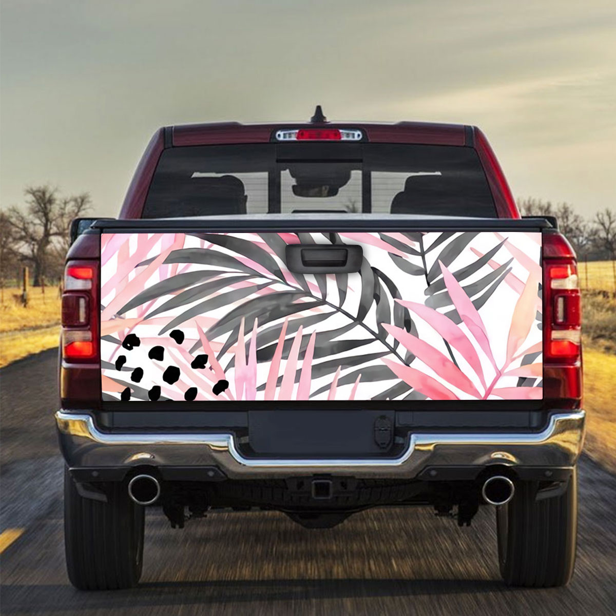Watercolour Pink Colored and Graphic Palm Leaf Truck Bed Decal