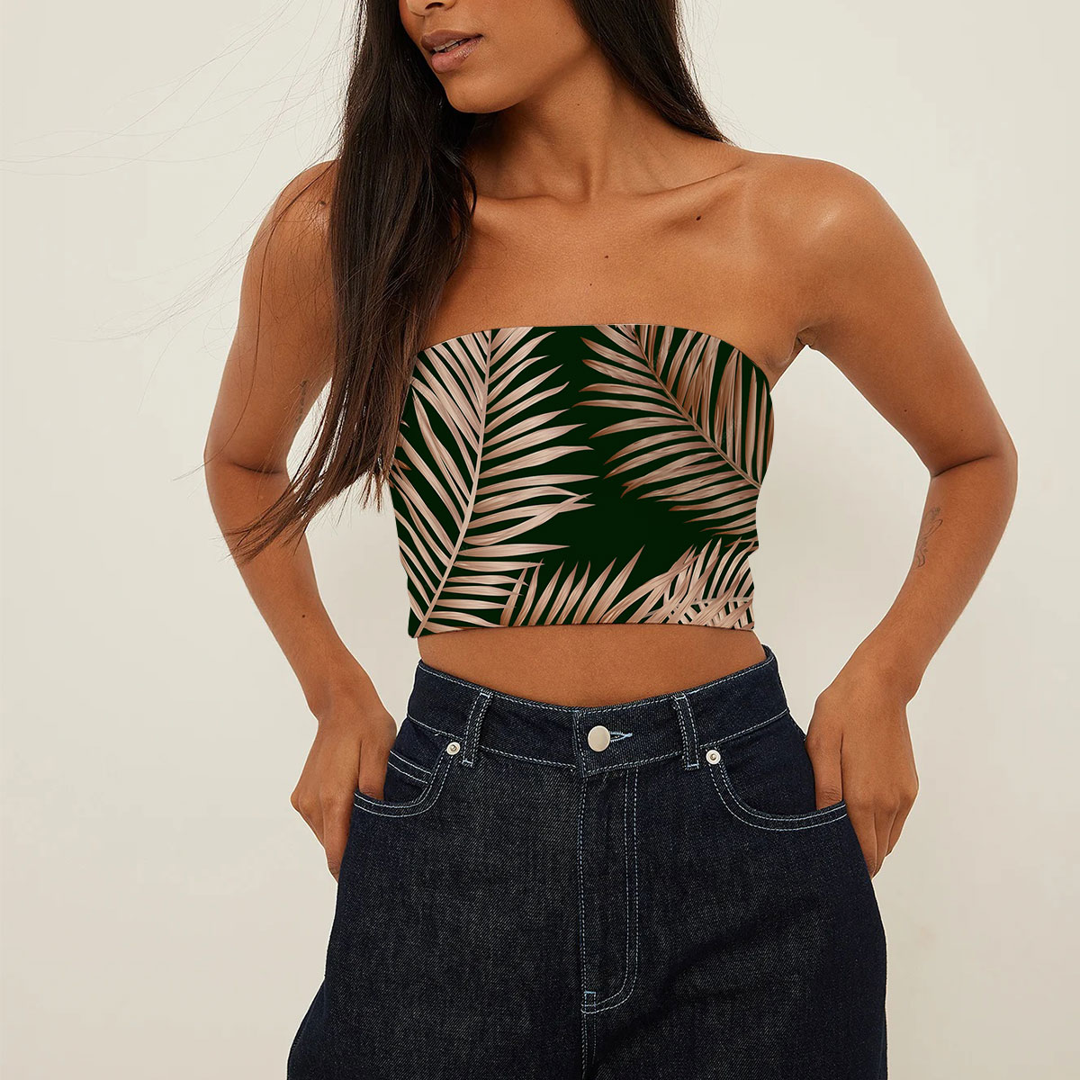 Gold Tropical Palm Leaves Tube Top
