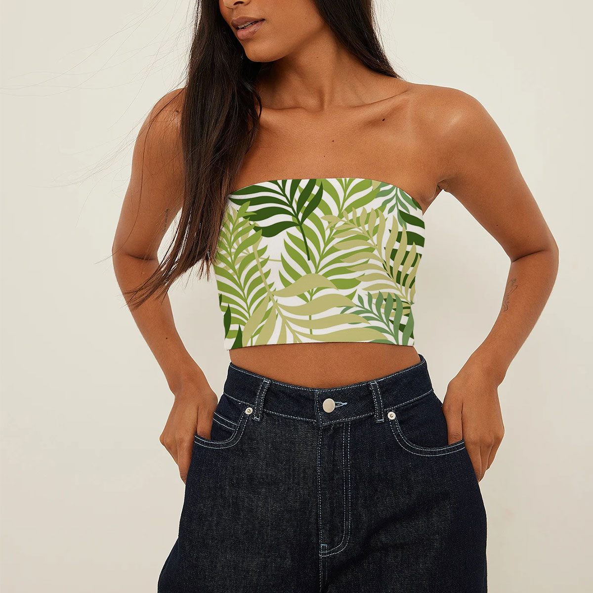 Green Palm Tree Leaves Tube Top
