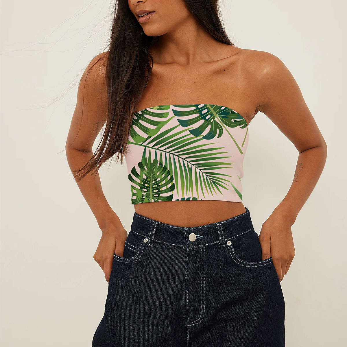Pink Palm Leaves Tube Top