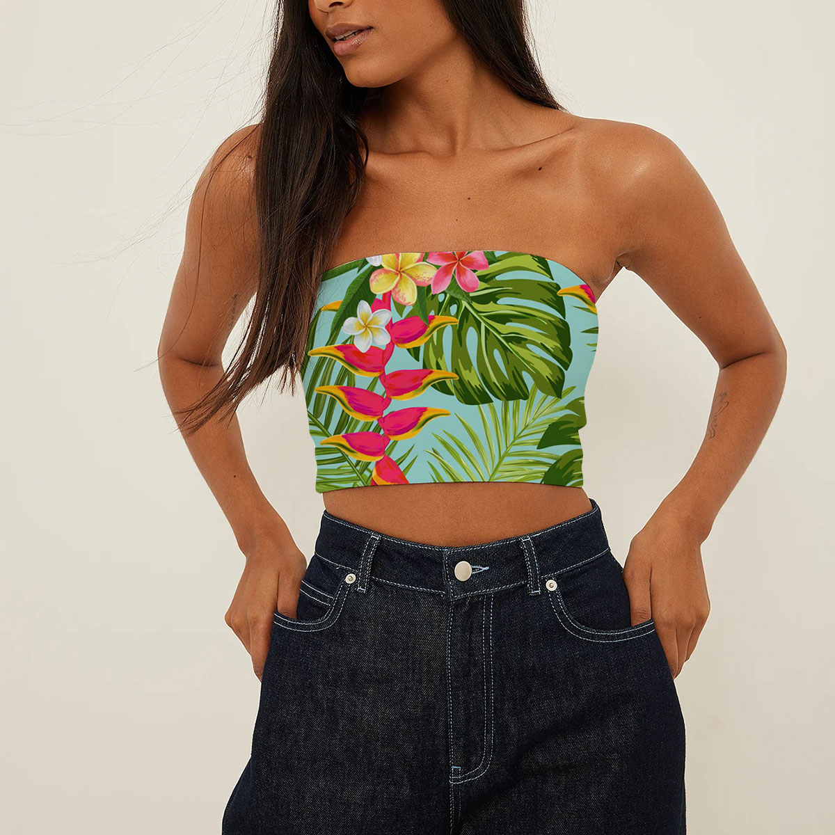 Tropical Flowers and Palm Leaves Tube Top