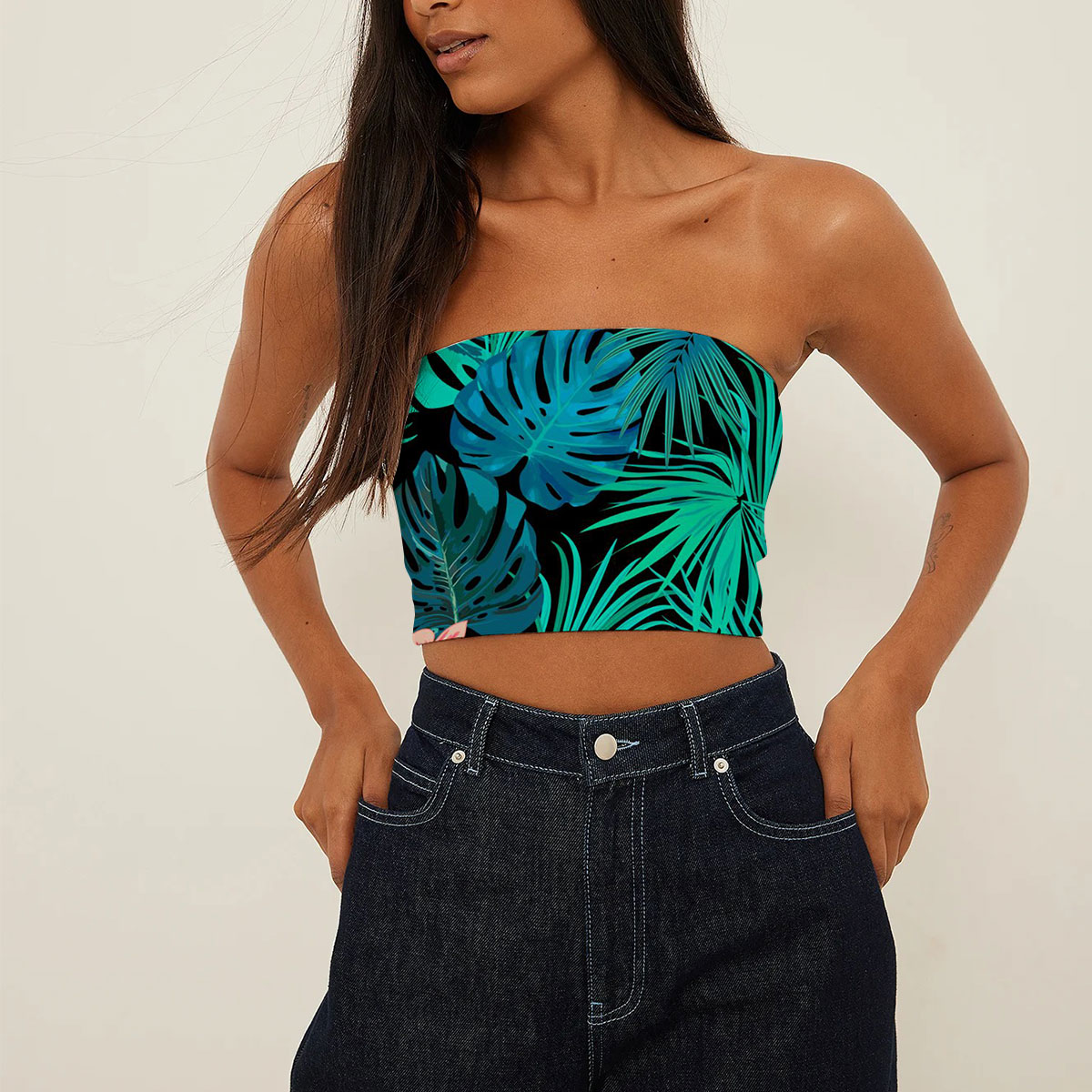 Tropical Jungle Palm Leaves Flowers Tube Top