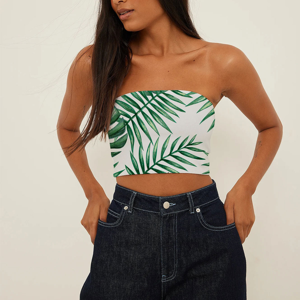 Watercolor Tropical Palm Leaves Tube Top