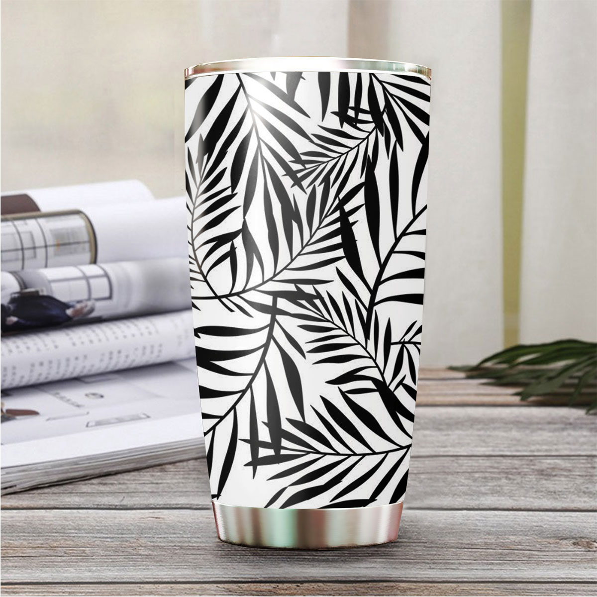 Black And White With Palm Leaves Tumbler