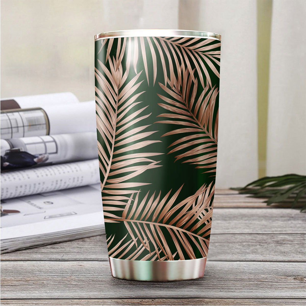 Gold Tropical Palm Leaves Tumbler