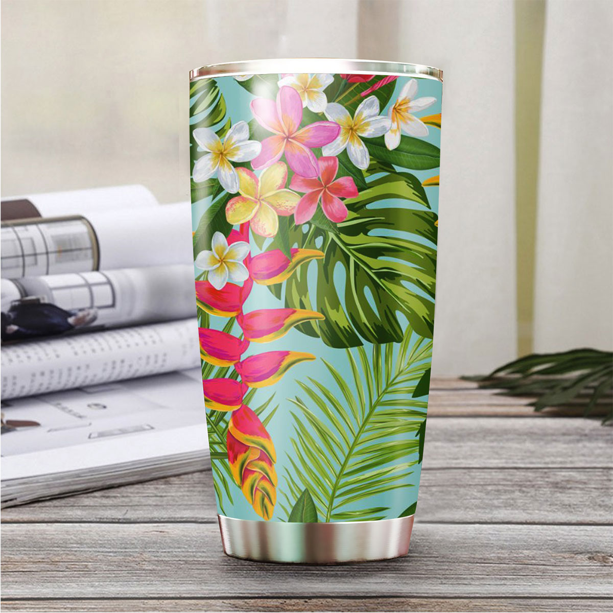Tropical Flowers and Palm Leaves Tumbler
