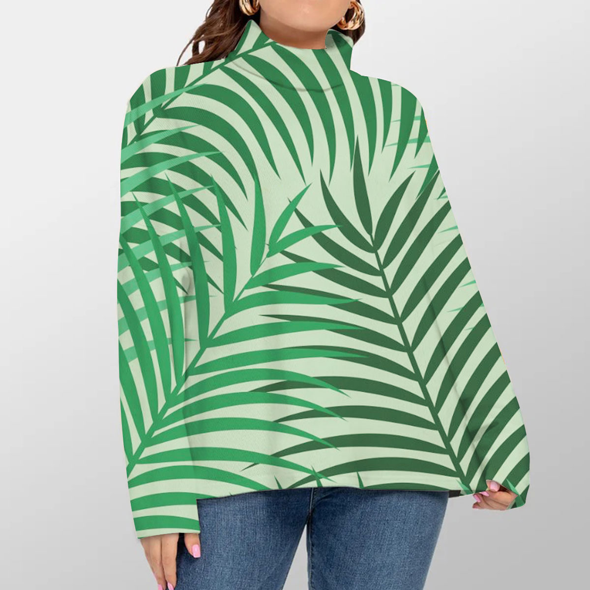 Beautiful Tropical Palm Leaves Turtleneck Sweater