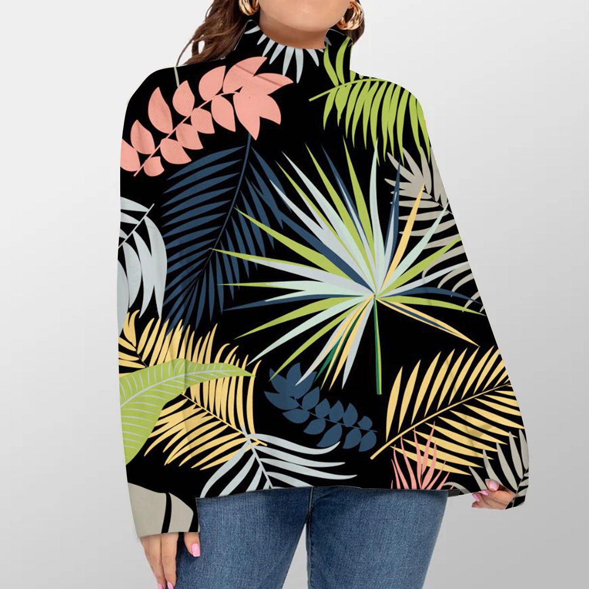 Colorful Palm Leaves Turtleneck Sweater