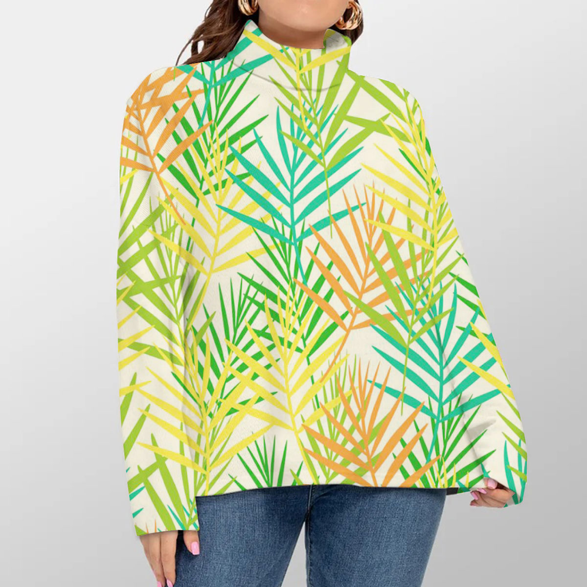 Colorful Withered Palm Fronds Turtleneck Sweater
