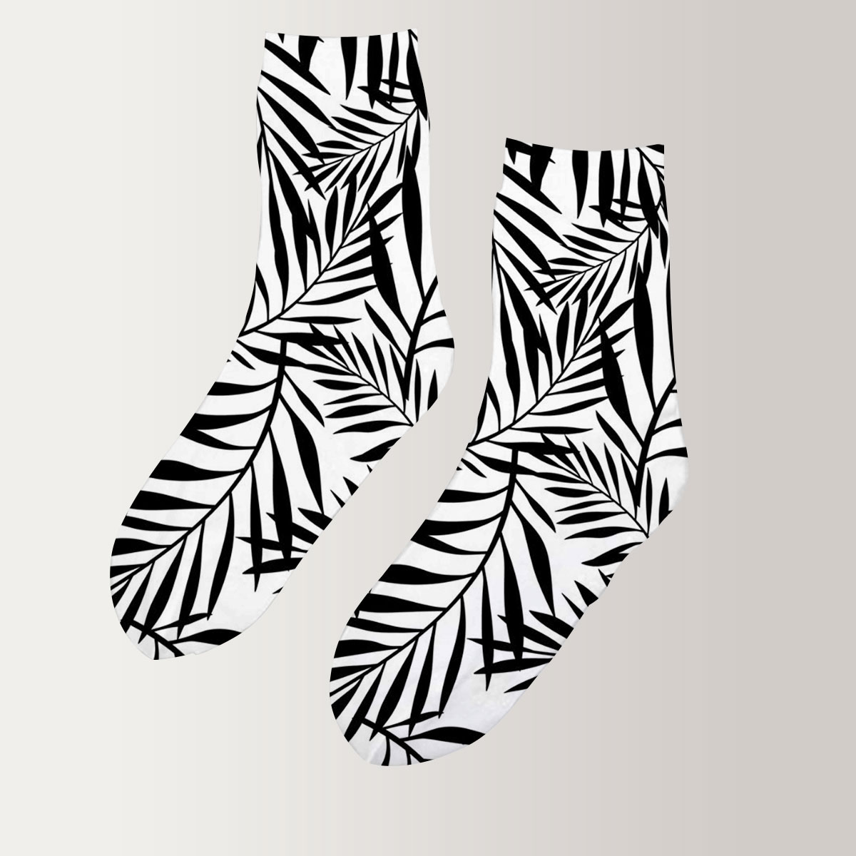 Black And White With Palm Leaves 3D Socks