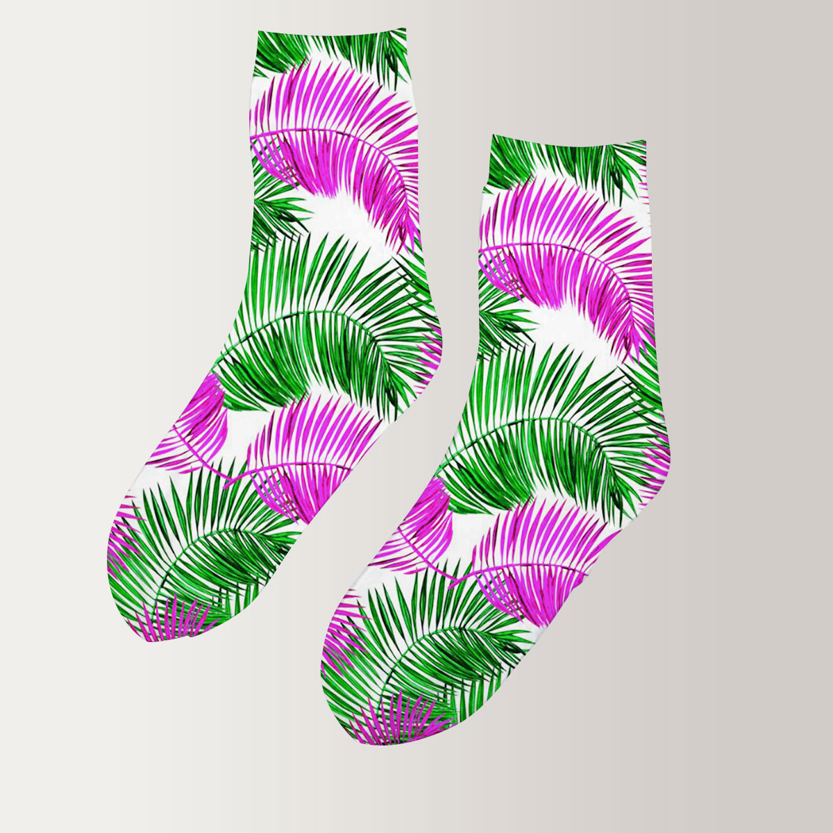 Green And Pink Palm Leaves 3D Socks