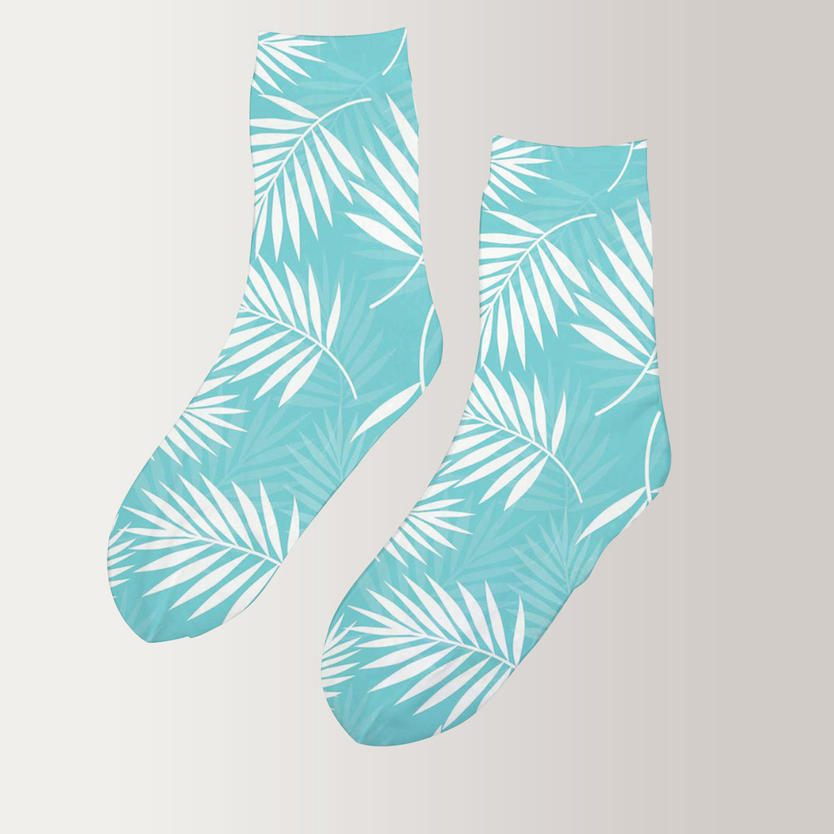 Light Blue Palm Leaves 3D Socks