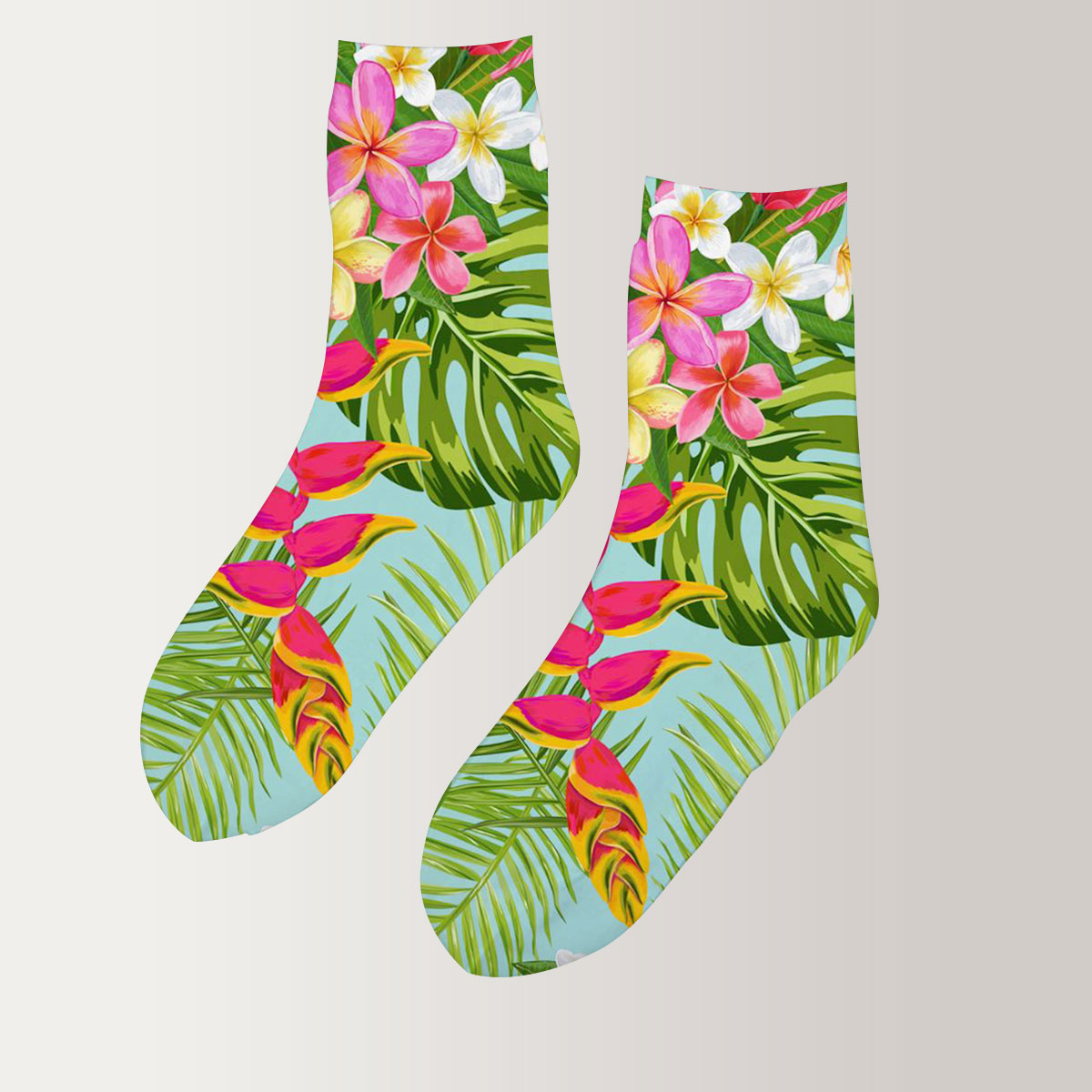 Tropical Flowers and Palm Leaves 3D Socks