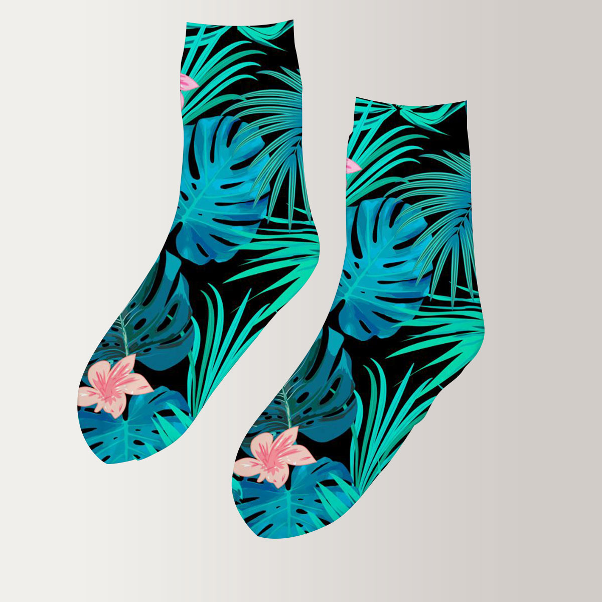 Tropical Jungle Palm Leaves Flowers 3D Socks