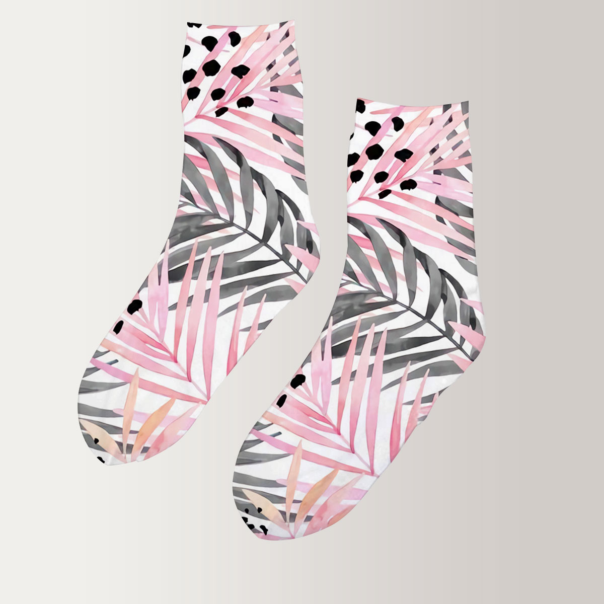 Watercolour Pink Colored and Graphic Palm Leaf 3D Socks