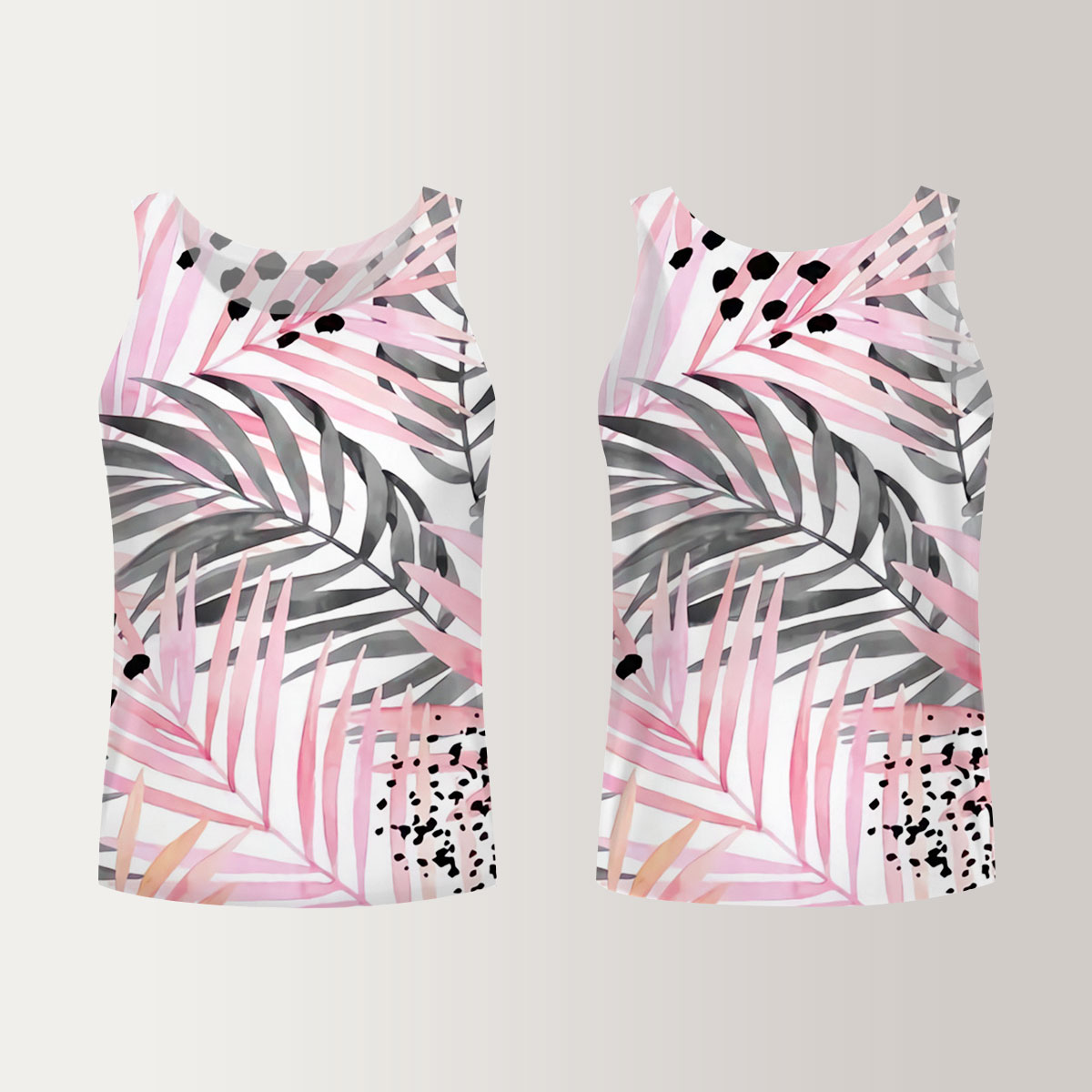 Watercolour Pink Colored and Graphic Palm Leaf Unisex Tank Top