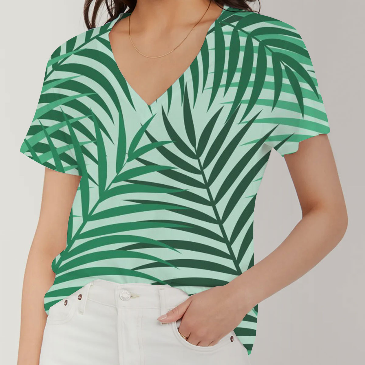 Beautiful Tropical Palm Leaves V-Neck Women's T-Shirt