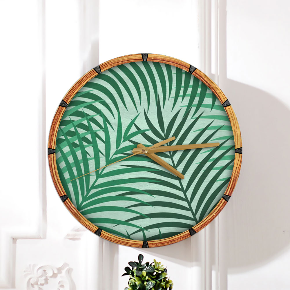 Beautiful Tropical Palm Leaves Wall Clock