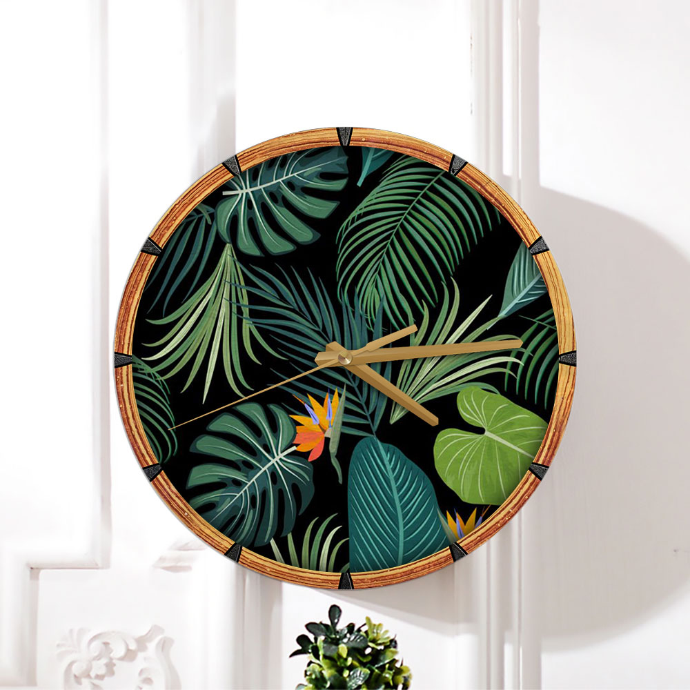 Tropical Jungle Palm Leaves Wall Clock