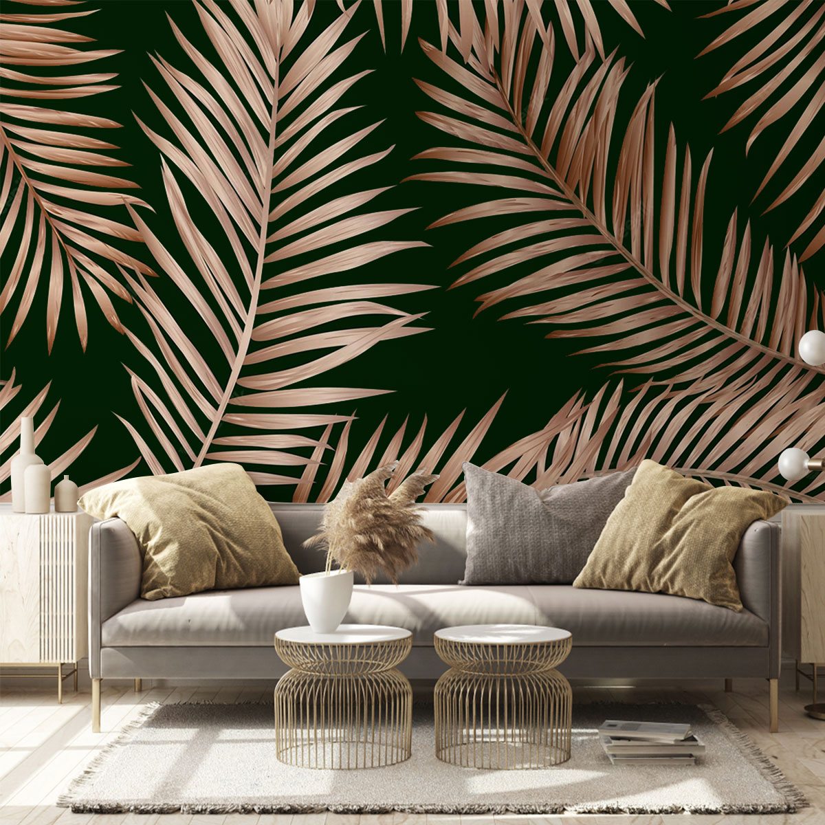 Gold Tropical Palm Leaves Wall Mural