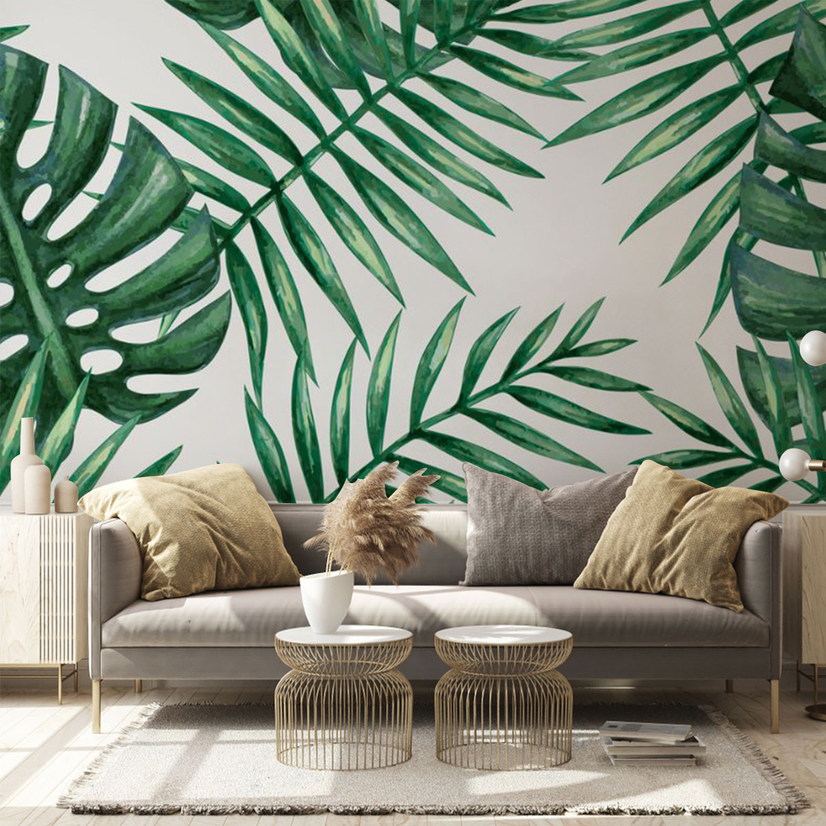 Watercolor Tropical Palm Leaves Wall Mural