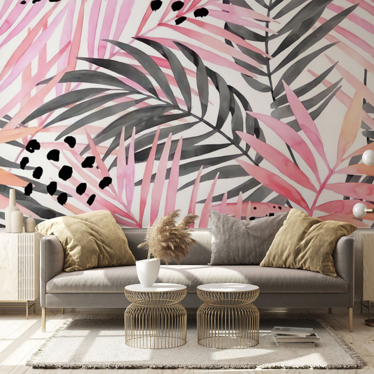 Watercolour Pink Colored and Graphic Palm Leaf Wall Mural