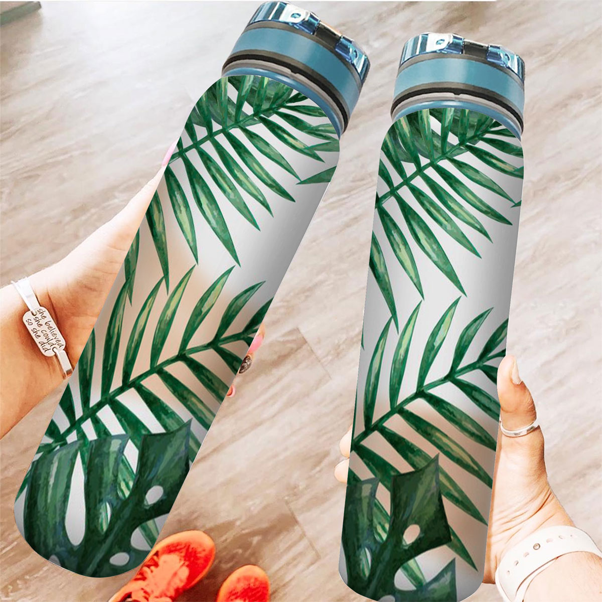 Watercolor Tropical Palm Leaves Tracker Bottle