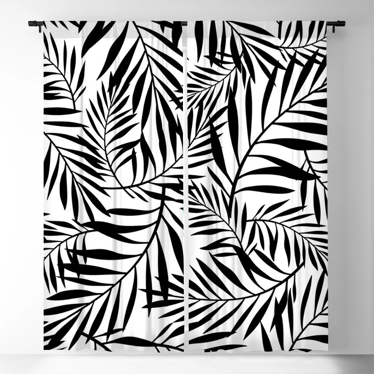 Black And White With Palm Leaves Window Curtain