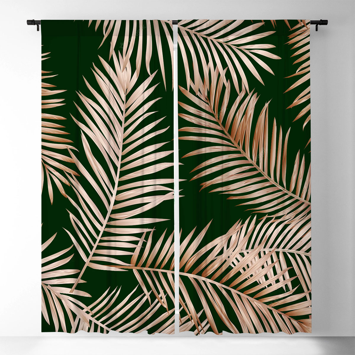 Gold Tropical Palm Leaves Window Curtain