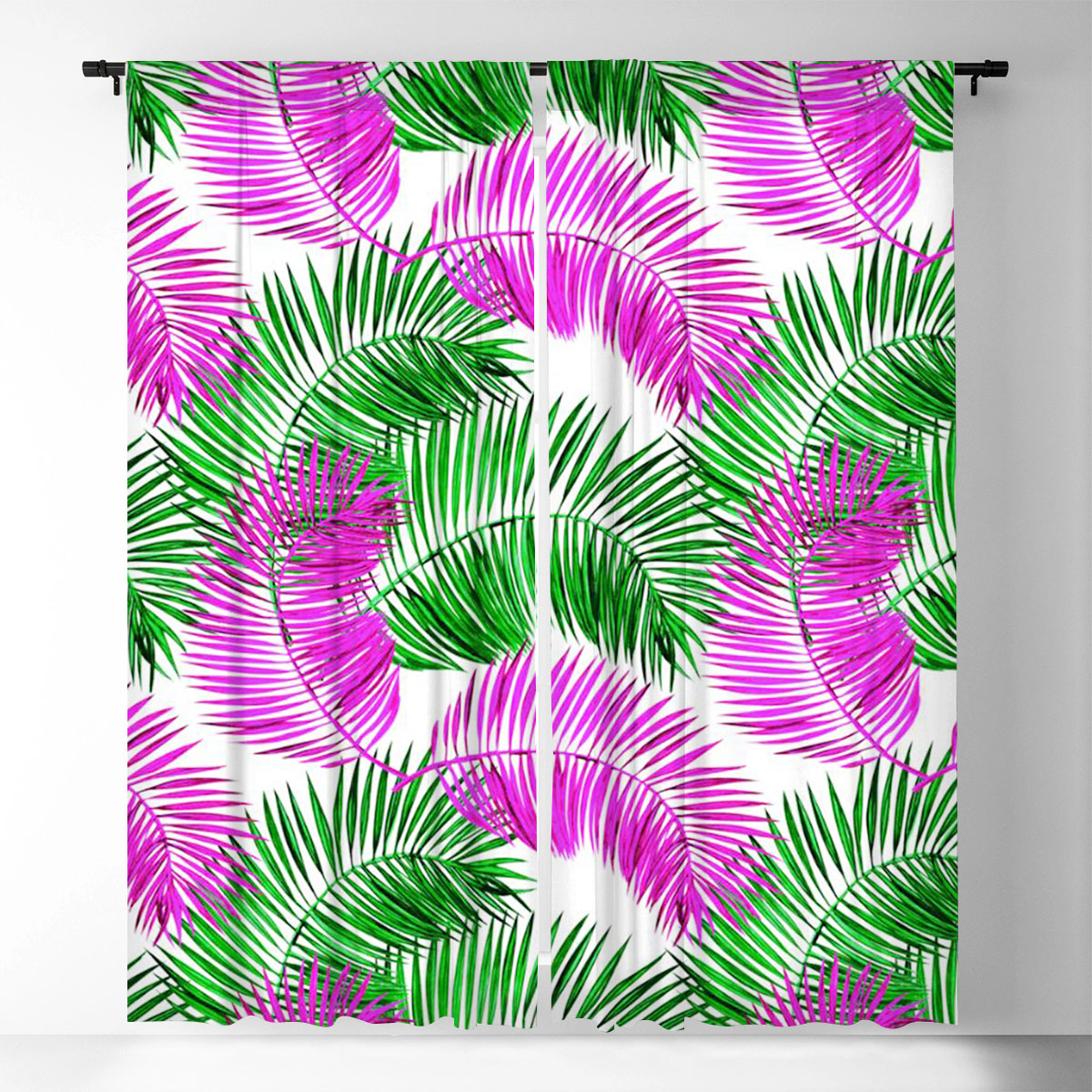 Green And Pink Palm Leaves Window Curtain