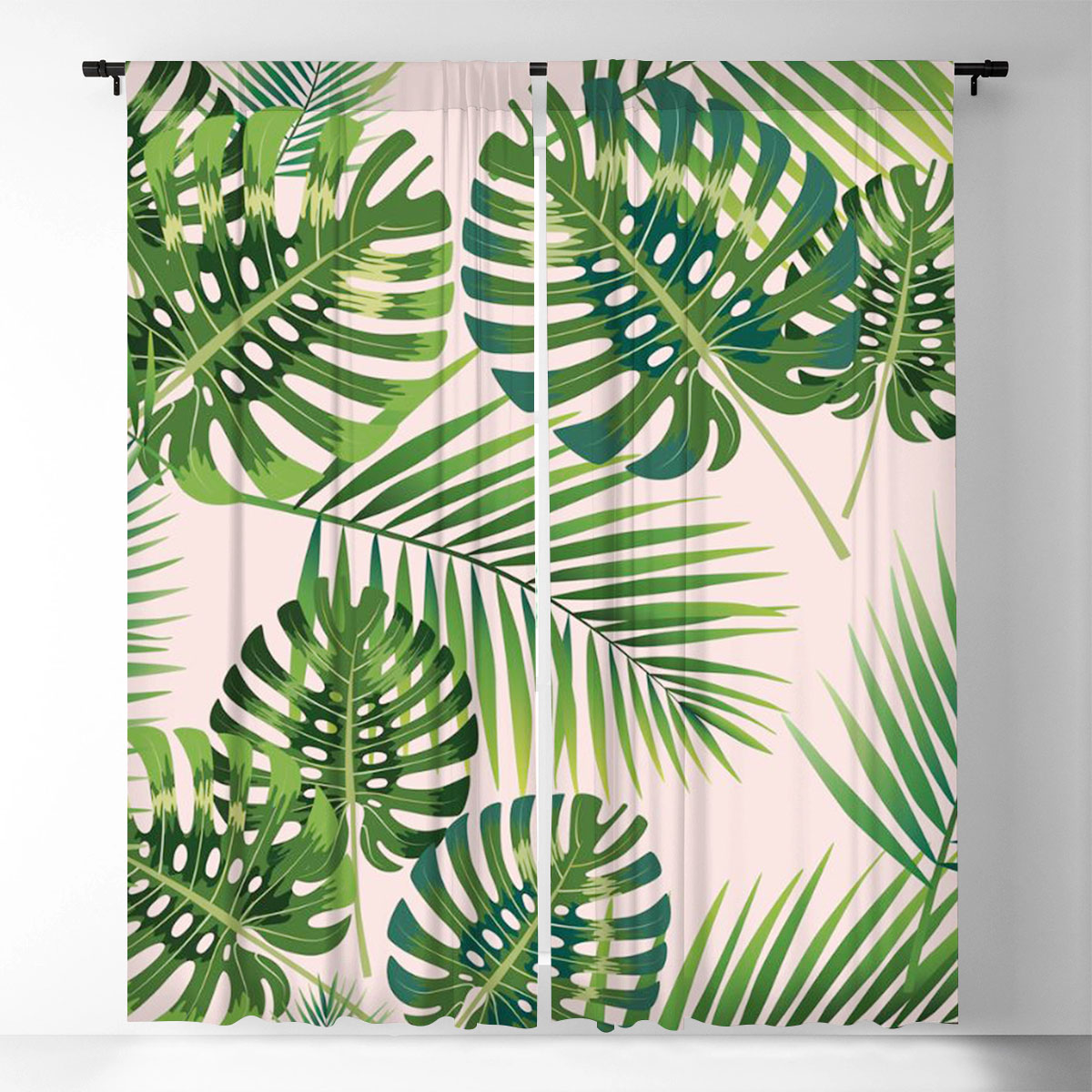 Pink Palm Leaves Window Curtain