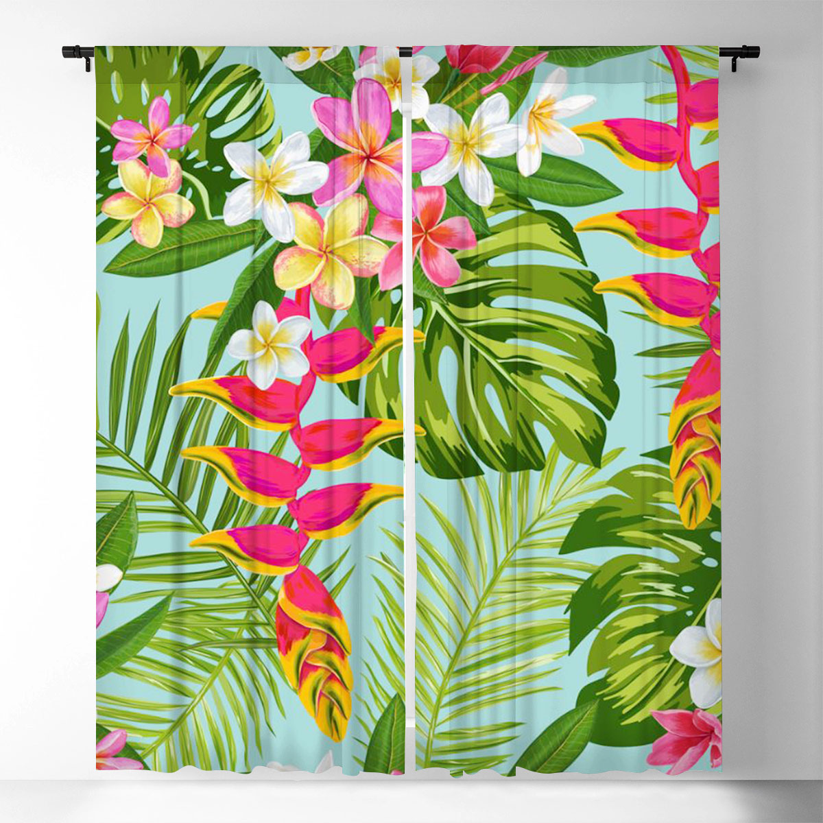 Tropical Flowers and Palm Leaves Window Curtain