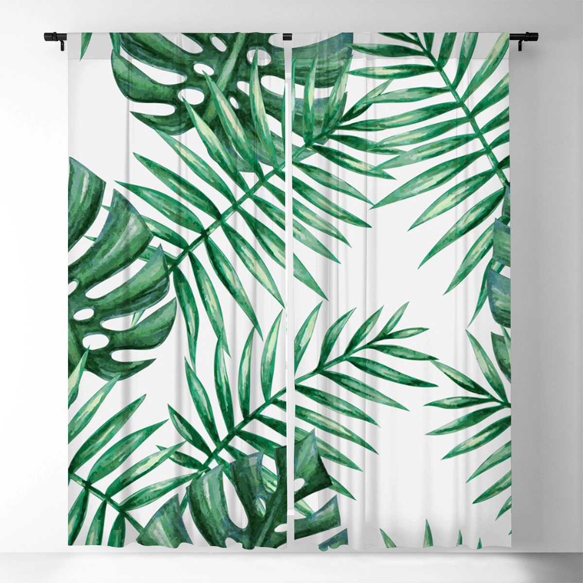 Watercolor Tropical Palm Leaves Window Curtain
