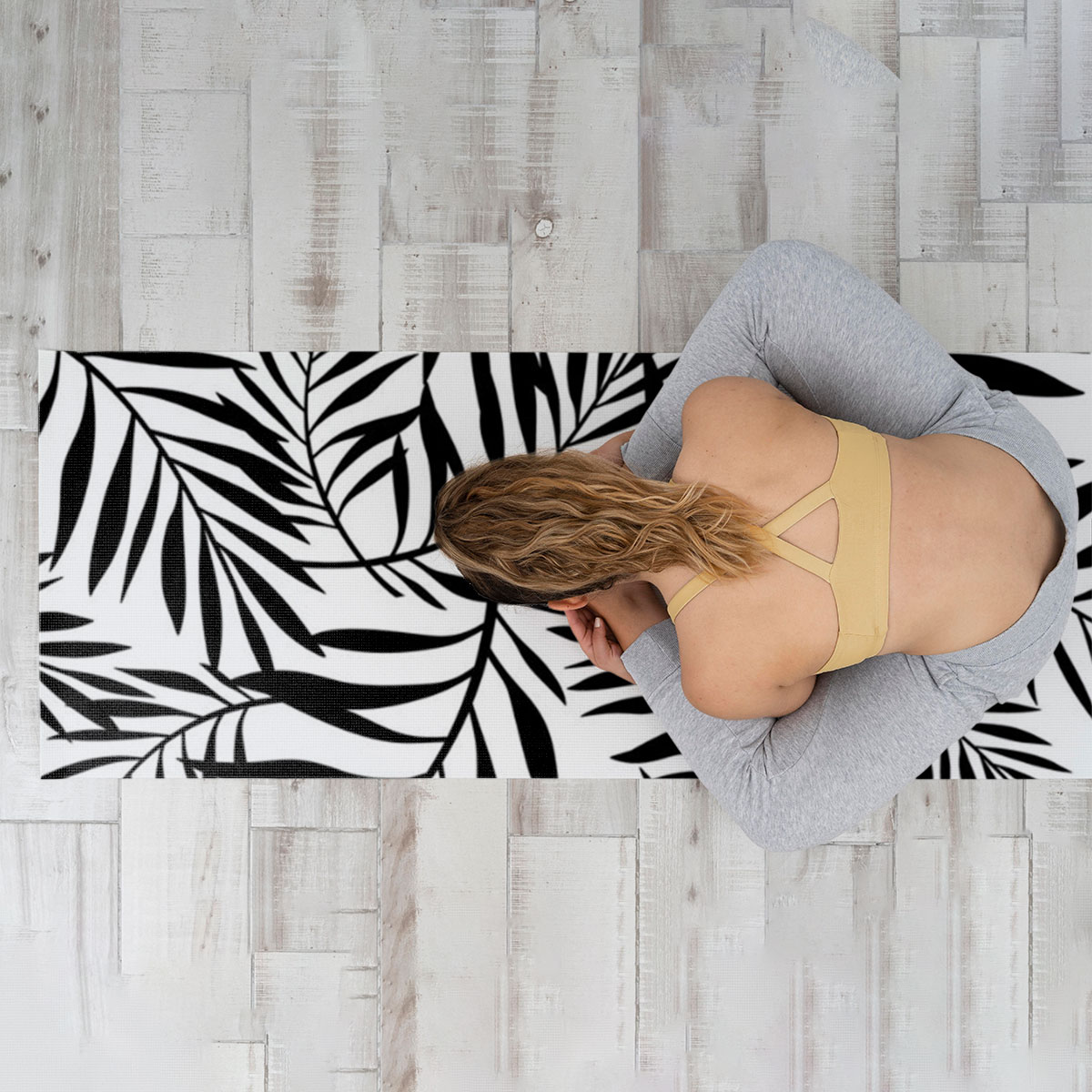Black And White With Palm Leaves Yoga Mat