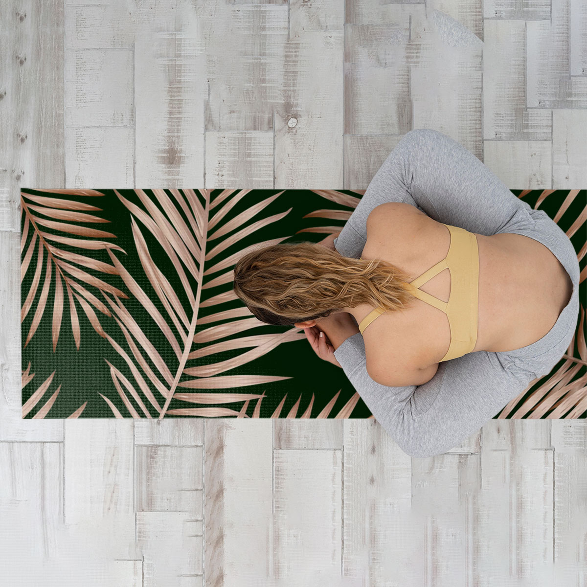 Gold Tropical Palm Leaves Yoga Mat