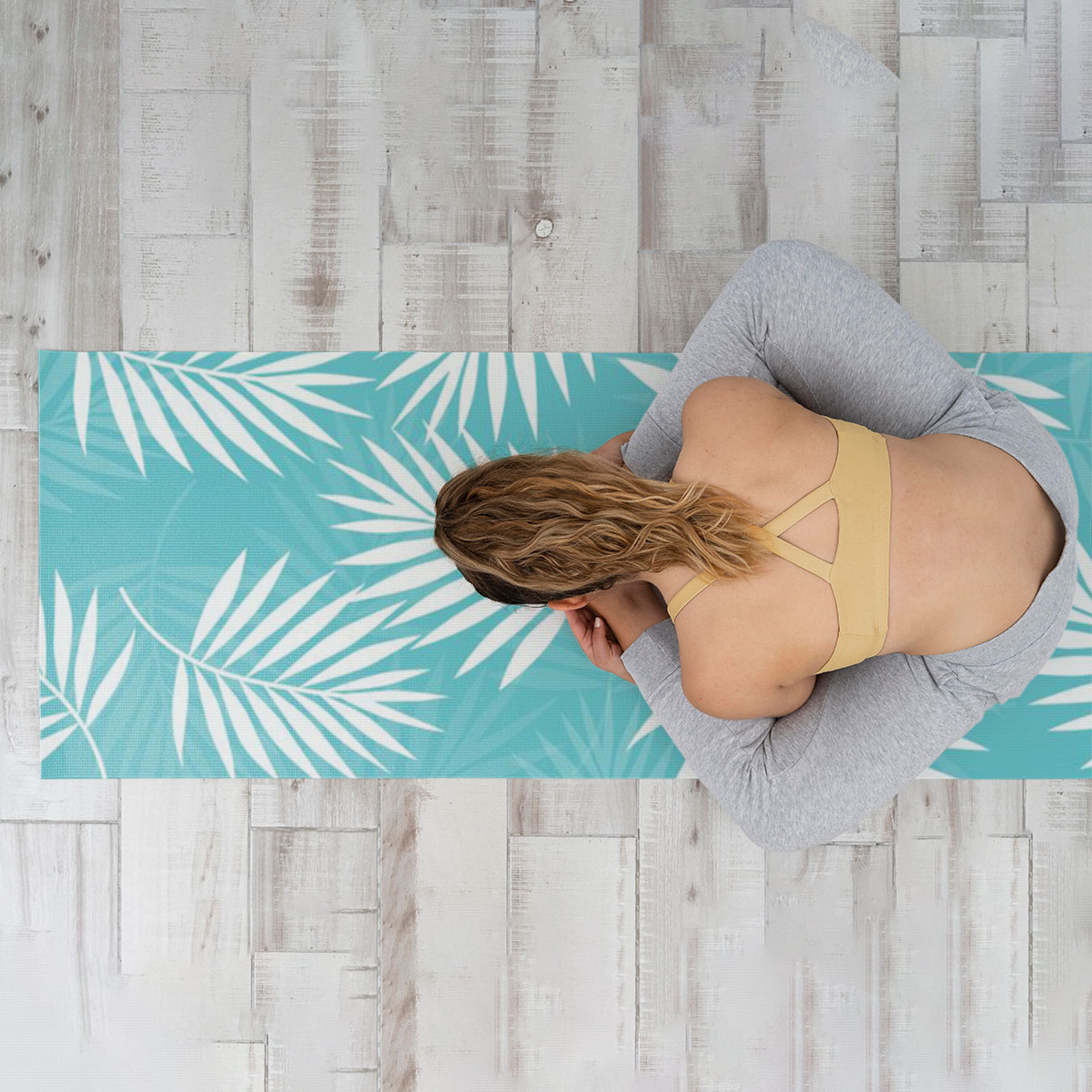 Light Blue Palm Leaves Yoga Mat
